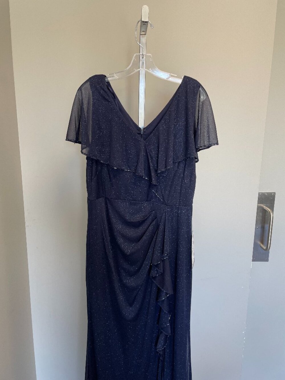 SL Fashions Beaded Capelet Shimmer Gown 16 Navy Blue NWOT
